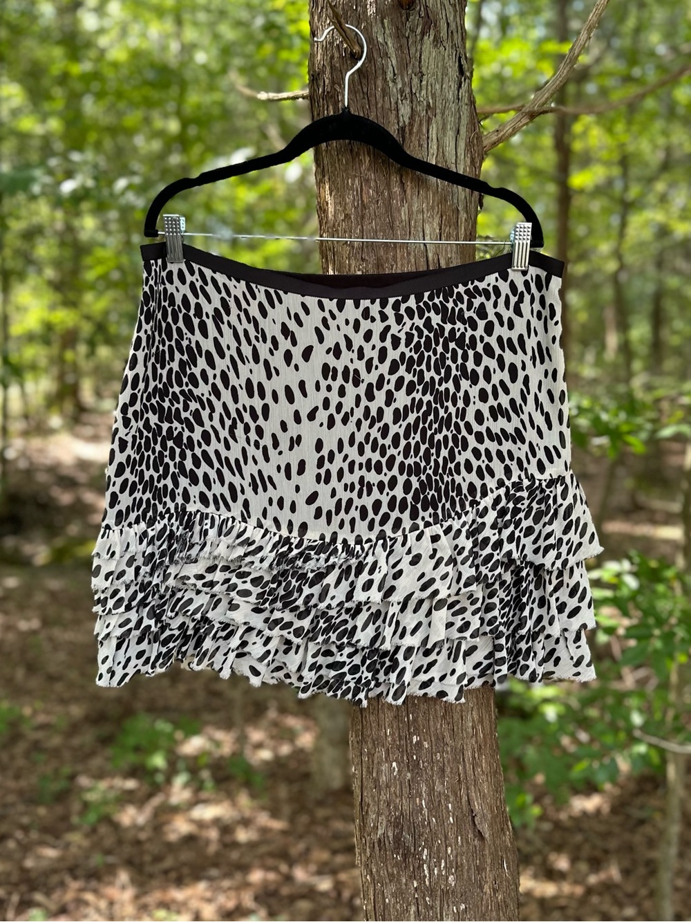 Mid 2000s DKNY Black and White Polka Dot Tiered Ruffle Mini Skirt Size 16